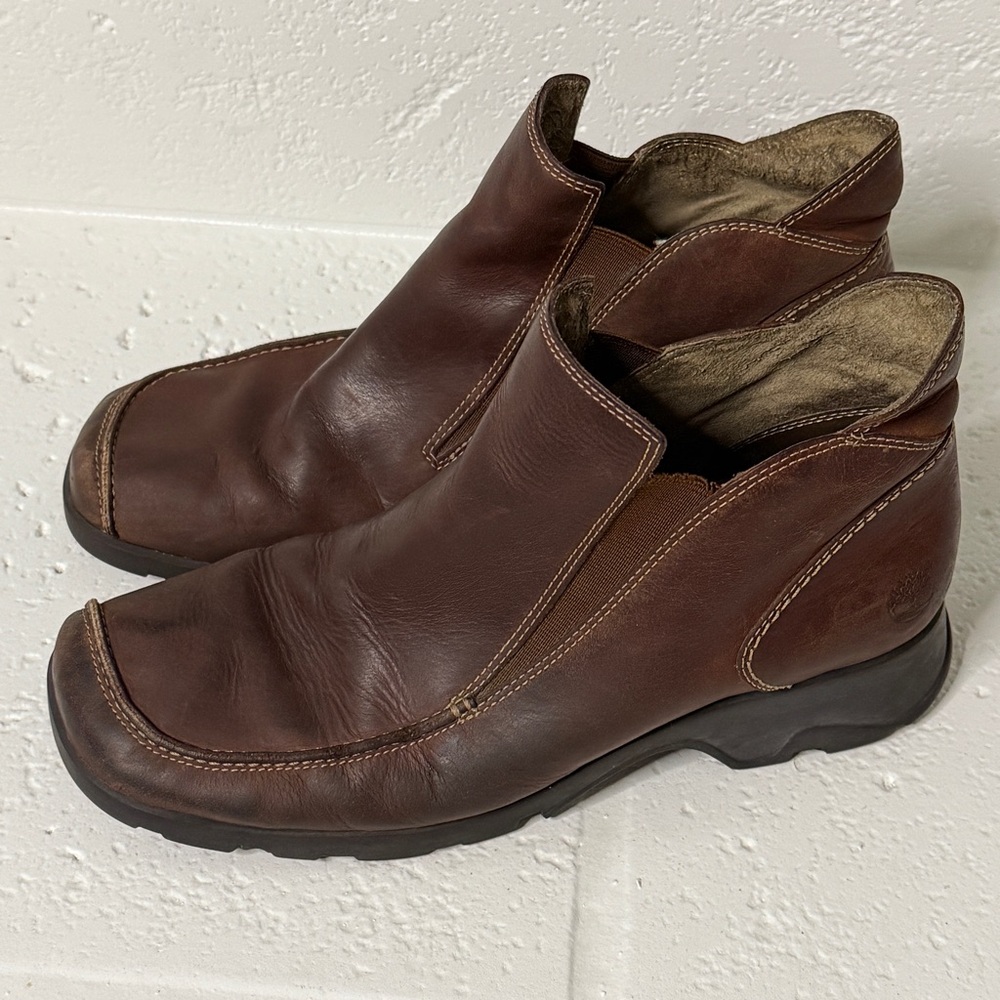 Timberland Brown Leather Ankle Boots Women’s Size 9 Smart Comfort Slip-On - Picture 11 of 16